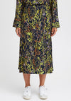 Ichi Floral Print A-line Midi Skirt, Total Eclipse
