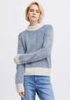 Ichi Kamara Striped Funnel Neck Knitted Sweater, Navy & Beige