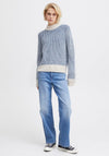 Ichi Kamara Striped Funnel Neck Knitted Sweater, Navy & Beige