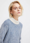 Ichi Kamara Striped Funnel Neck Knitted Sweater, Navy & Beige