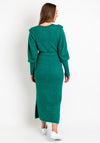 ICHI Shoulder Panel Wool Midi Dress, Green