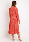 Ichi Petal Print A-line Midi Shirt Dress, Orange