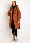 Ichi Hansa Hooded Quilted Coat, Orange Rust