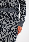 Ichi Leopard Print Knitted Mid Skirt, Grey