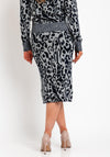 Ichi Leopard Print Knitted Mid Skirt, Grey