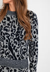 Ichi Leopard Print Knitted Sweater, Grey