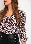 Ichi Tiffo Pleated Panel Animal Print Blouse, Port Royal