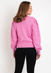 Ichi Sella Balloon Sleeve Knitted Cardigan,Super Pink