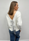 Serafina Collection One Size Sequin Bow Tie Cardigan, White