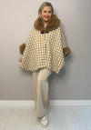 Serafina Collection One Size Faux Fur Trim Poncho, Beige