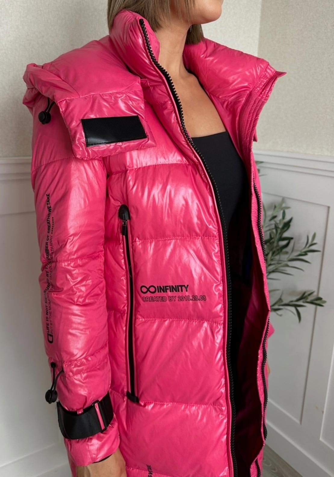 Serafina Collection Hooded Puffer Coat, Pink