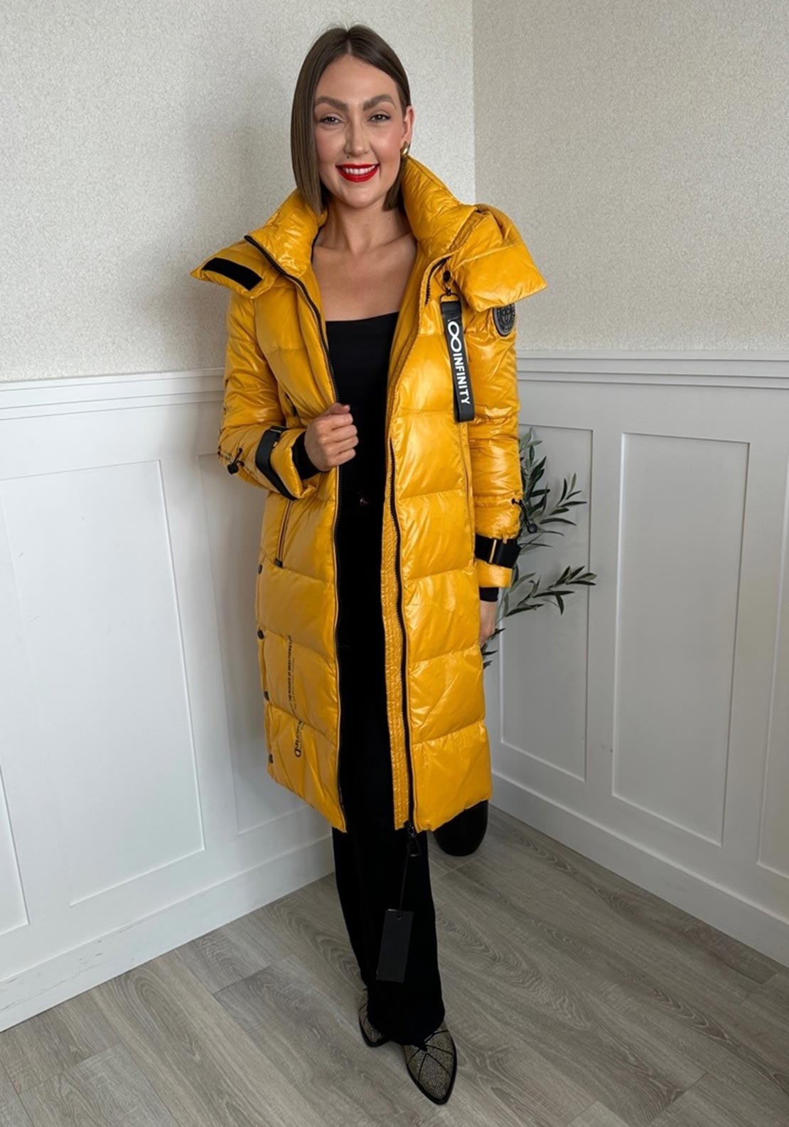 Serafina Collection Hooded Puffer Coat, Yellow