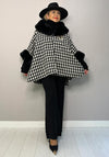 Serafina Collection One Size Faux Fur Trim Poncho, Black