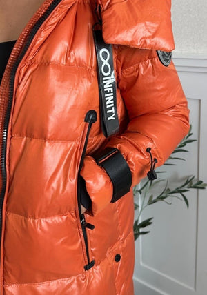 Serafina Collection Hooded Puffer Coat, Orange