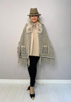 Serafina Collection One Size Faux Fur Collar Print Poncho, Beige