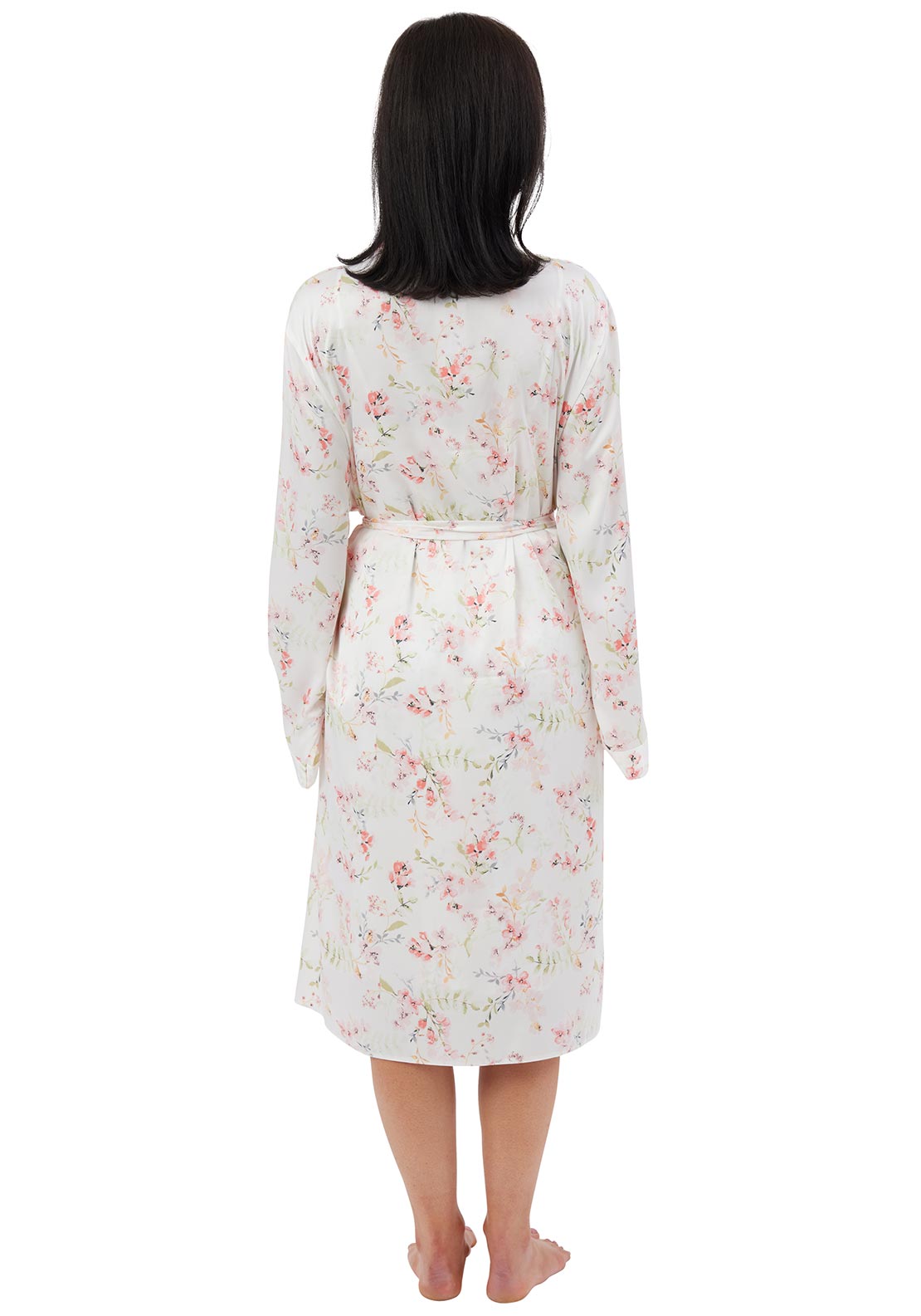 Indigo Sky Floral Print Satin Robe, Pink