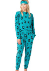 Indigo Sky Animal Print Soft Knitted Pyjama & Eyemask Set, Teal