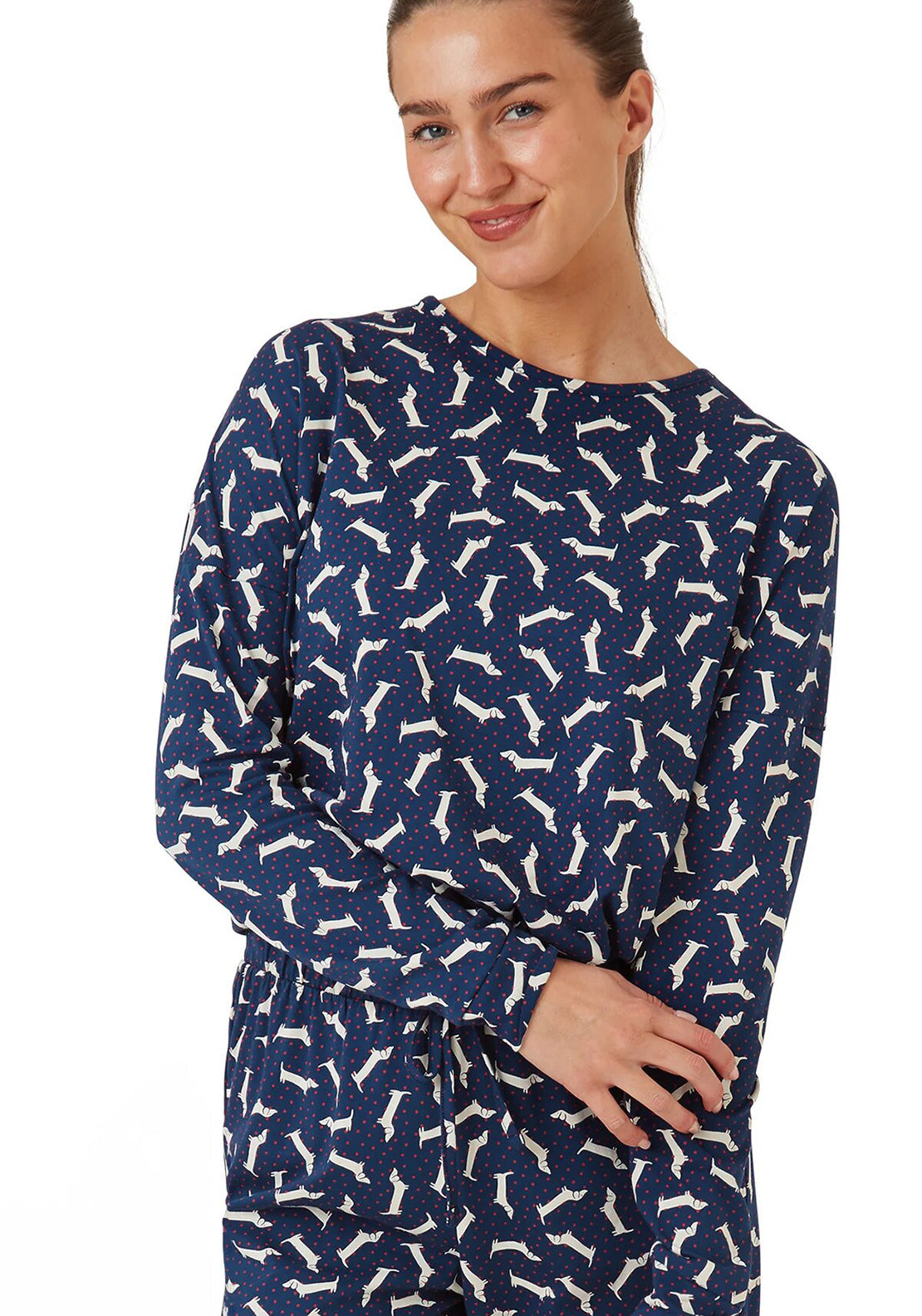 Indigo Sky Dotty Dachshund Pyjama Set, Navy
