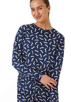 Indigo Sky Dotty Dachshund Pyjama Set, Navy