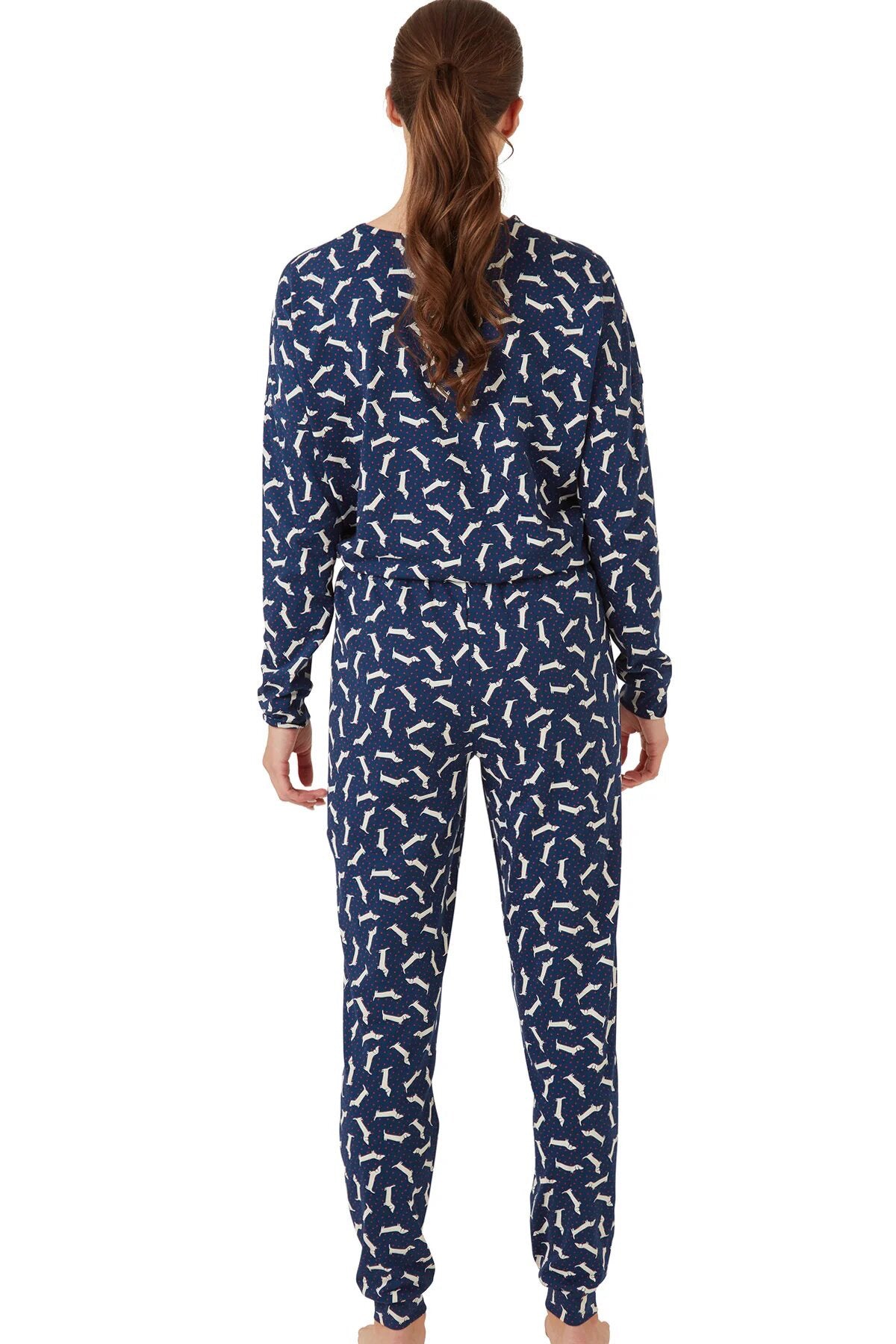 Indigo Sky Dotty Dachshund Pyjama Set, Navy