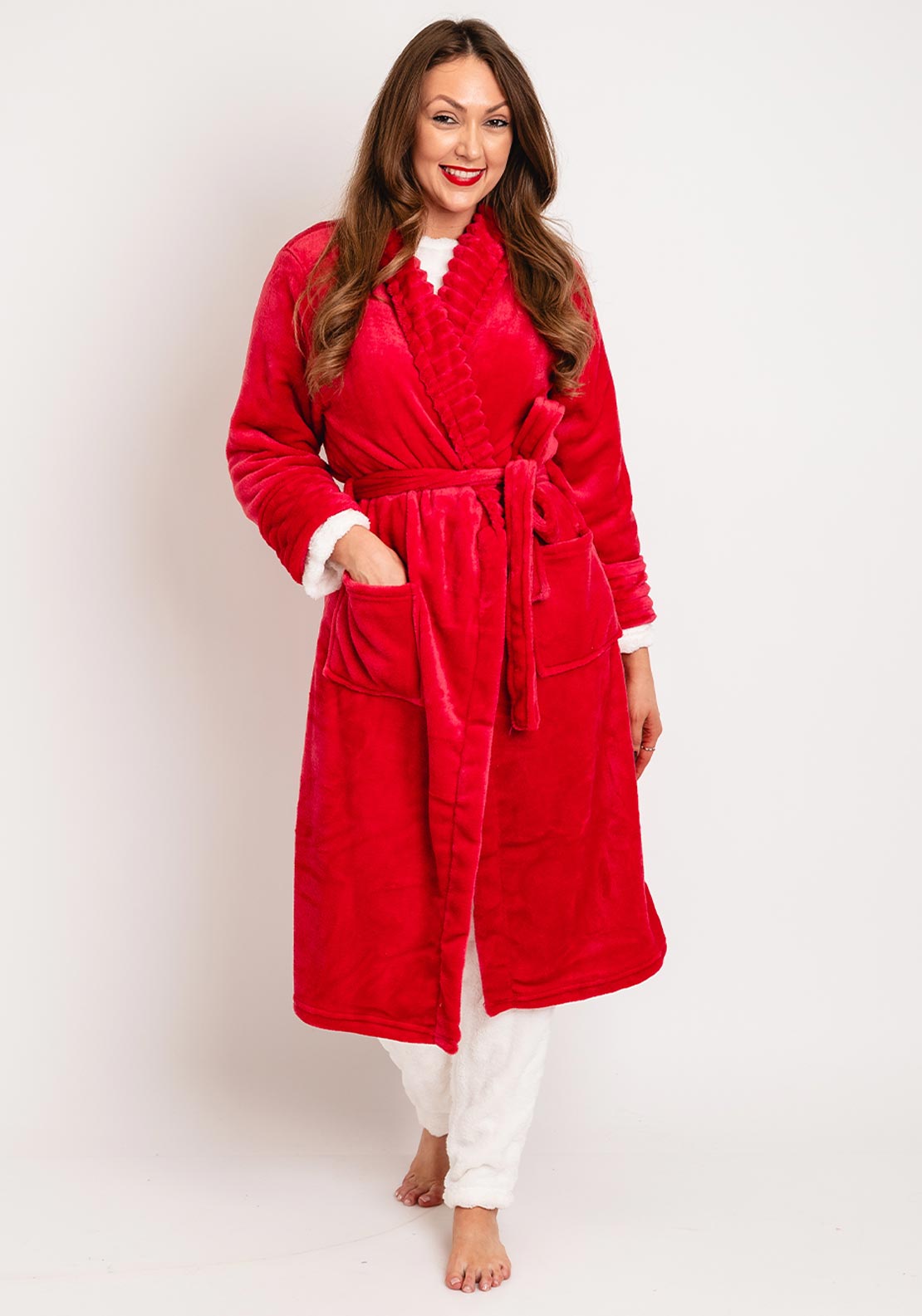 Indigo Sky Jungle Brights Ripple Fleece Dressing Gown, Spice Red -  McElhinneys