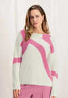 YAYA Boatneck Two-Tone Jacquard Sweater, Bone White Dessin