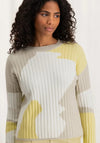 YAYA Colour Block Crew Neck Jacquard Sweater, Parsnip Yellow