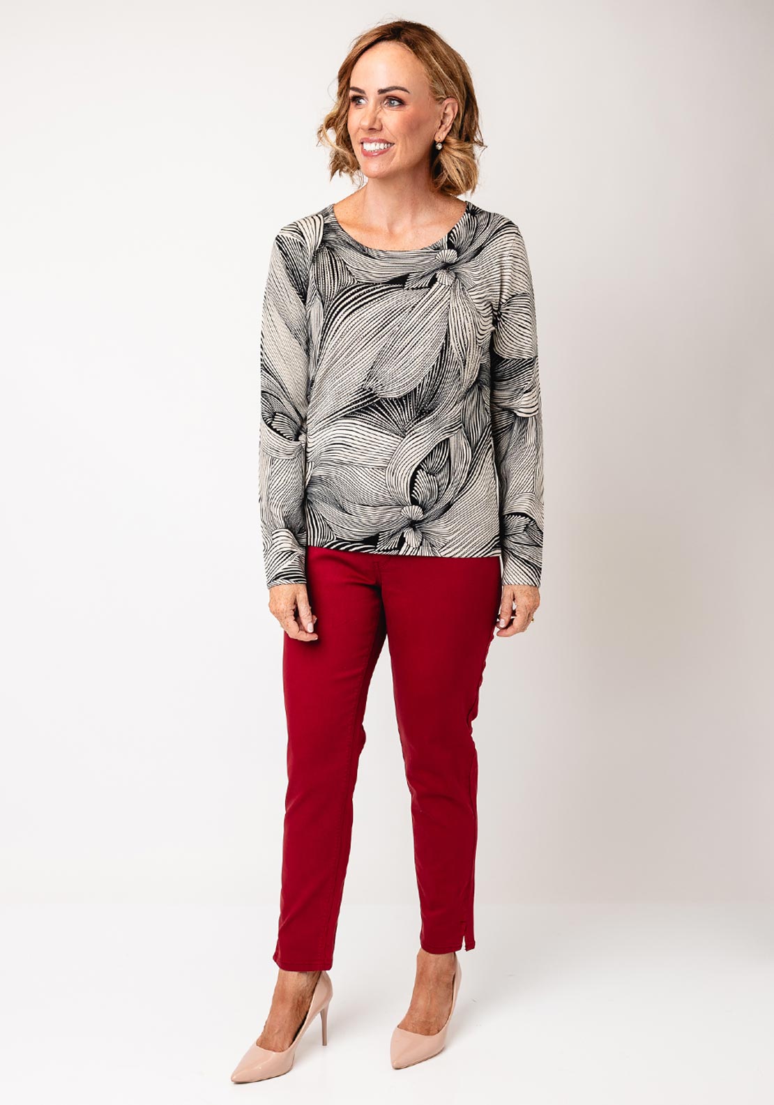Jessica Graaf Printed Rhinestone Embellished Top, Beige