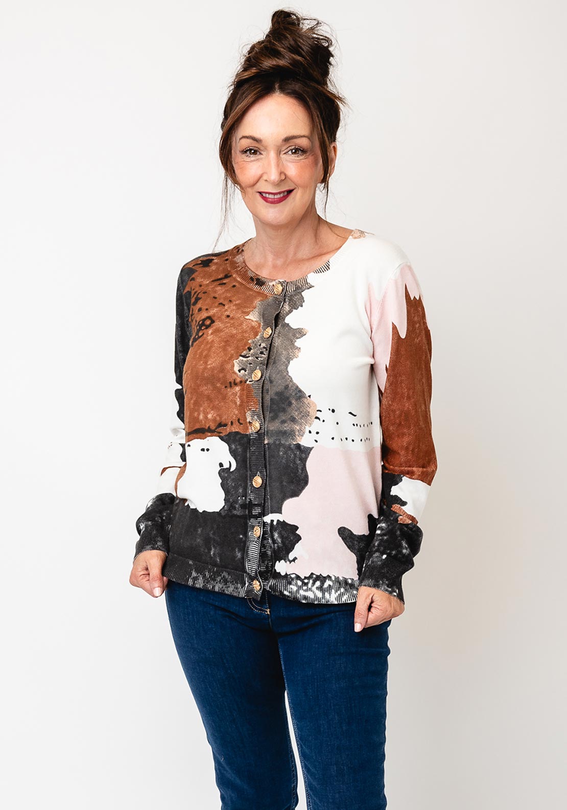Jessica Graaf Abstract Print Cardigan, Brown Multi