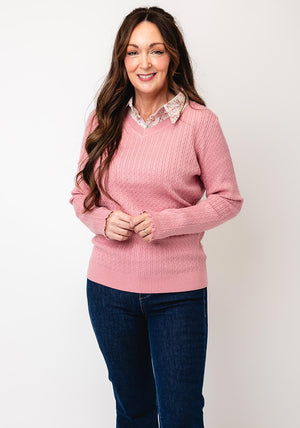 Jessica Graaf Cable Knit Collared Jumper, Pink