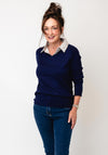 Jessica Graaf Cable Knit Collar Jumper, Navy