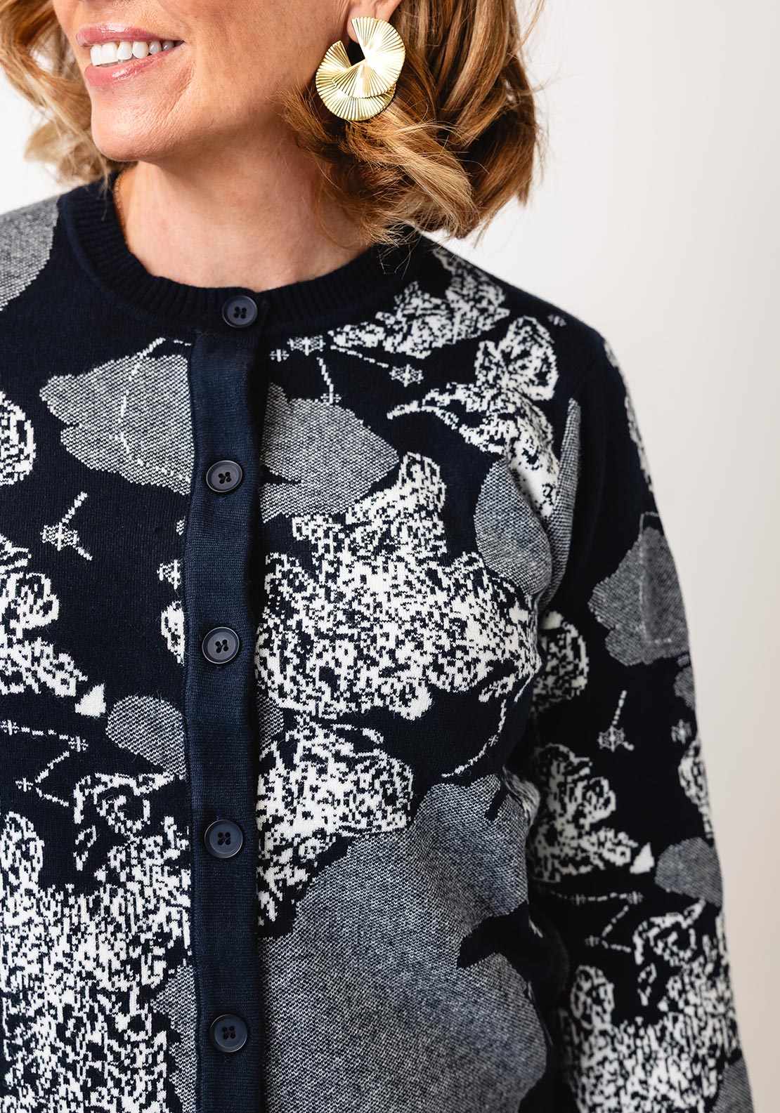 Jessica Graaf Jacquard Knit Cardigan, Navy