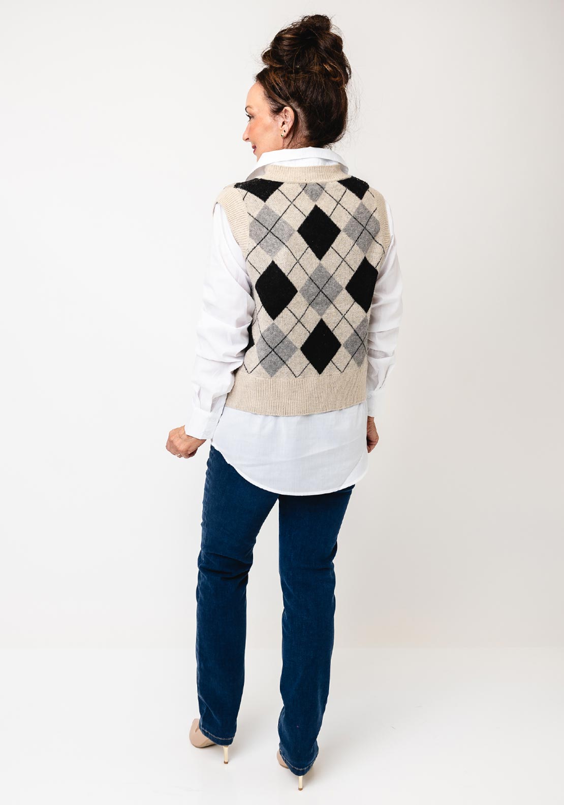 Jessica Graaf Diamond Shirt Detail Vest, Beige