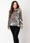 Jessica Graaf Leopard Knit Cowl Neck Top, Blue