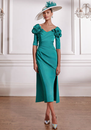 John Charles Pleated Floral Pencil Dress, Green
