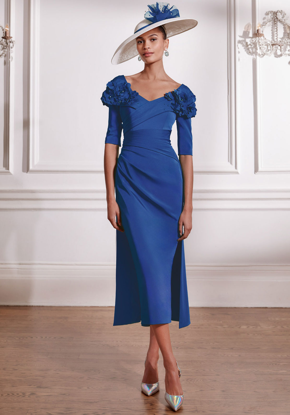 John Charles Cobalt Blue Off Shoulder Dress John Charles Pleated