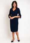 John Charles Feather Cuff Pencil Dress, Navy