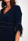 John Charles Feather Cuff Pencil Dress, Navy