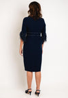 John Charles Feather Cuff Pencil Dress, Navy