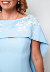 John Charles Applique Cape Midi Pencil Dress, Ice Blue and Ivory
