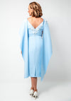 John Charles Applique Cape Midi Pencil Dress, Ice Blue and Ivory