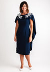 John Charles Floral Applique Cape Neckline Dress, Navy