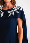 John Charles Floral Applique Cape Neckline Dress, Navy