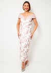John Charles Lace Bardot Pencil Dress, Ivory and Pink