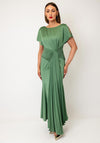 John Charles Satin Pleated Panel Dress, Hunter Green