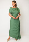 John Charles Satin Plisse Draped Dress, Hunter Green