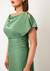 John Charles Satin Plisse Draped Dress, Hunter Green