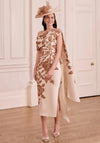 John Charles Floral One Shoulder Cape Dress, Brown & Cream