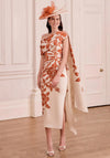 John Charles Floral One Shoulder Cape Dress, Terracotta Orange & Cream