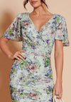 Jolie Moi Angel Sleeve Rushed Midi Dress, Green Floral